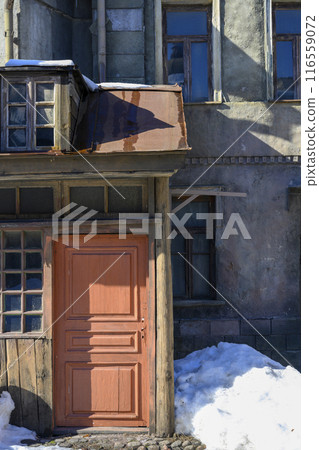 Decorations of a wooden building in Moscow, 19th century Russi, at a film studio Decorations of a wooden building in Moscow, 19th century Russi, at a film studio 116559072