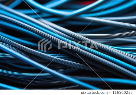 Close-up of blue cables and wires in computer network systems, abstract background Close-up of blue cables and wires in computer network systems, abstract background 116560283