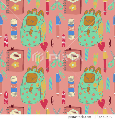 Back to school vector hand drawn seamless pattern. 116560629