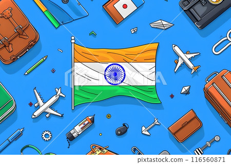 India travel map with flag pin. 2D illustration style. 116560871