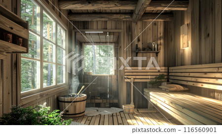 interior of a Finnish sauna interior of a Finnish sauna 116560901