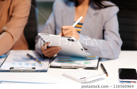 Business conference, marketing research, sales strategy analysis for business growth. and investment planning consulting. Accounting finance concept. Business conference, marketing research, sales strategy analysis for business growth. and investment planning consulting. Accounting finance concept. 116560964