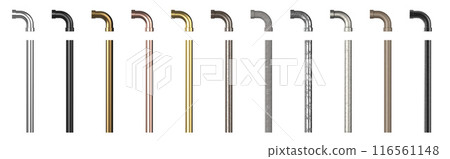 Set of multi color or shades of metal pipes and joints isolated 116561148