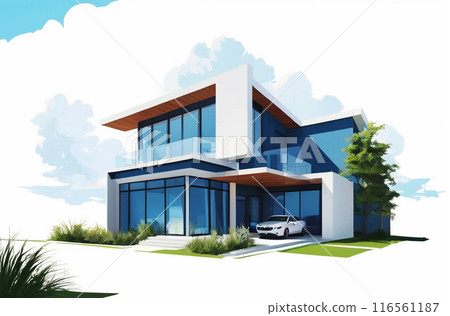 Architectural perspective, residential perspective. Graphical design illustration. 116561187