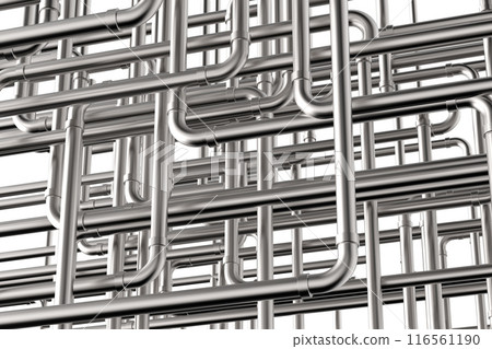Shiny metallic pipe maze or pipeline background Shiny metallic pipe maze or pipeline background 116561190