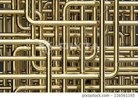 Golden pipe maze or pipeline background Golden pipe maze or pipeline background 116561193