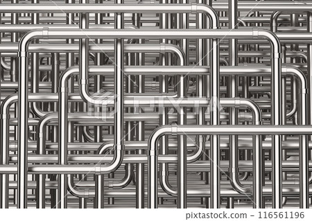 Shiny metallic pipe maze or pipeline background Shiny metallic pipe maze or pipeline background 116561196