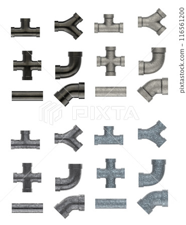 Set of multi color or shades of metal pipes joints isolated Set of multi color or shades of metal pipes joints isolated 116561200