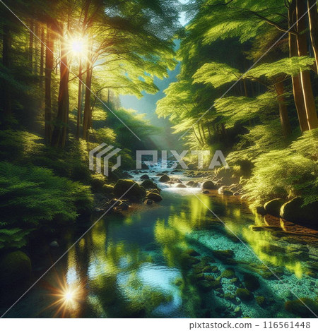 A crystal clear creak in a deep hidden mountain  116561448