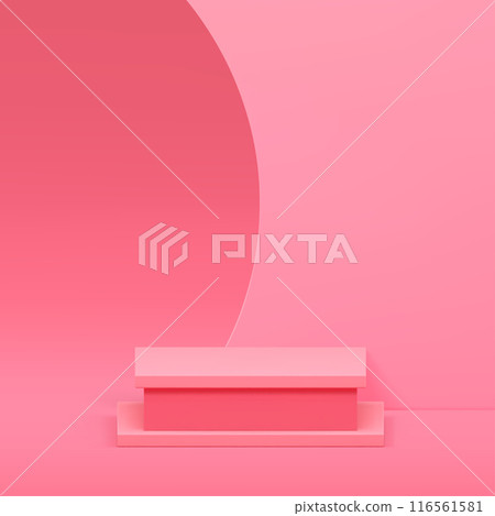 3d pink squared podium pedestal with curved wall background for show realistic vector illustration 116561581