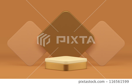 Luxury beige 3d podium pedestal mock up for cosmetic product show presentation realistic vector 116561599