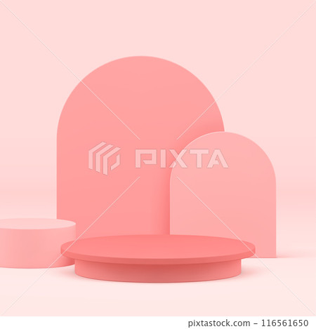 3d pink elegant podium pedestal with semi circle wall background realistic vector illustration 116561650
