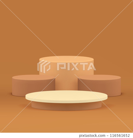 Neutral 3d cylinder podium pedestal beige advertising showcase realistic vector illustration 116561652