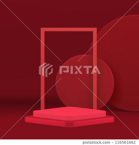 Red fashion 3d geometric podium pedestal mock up for product show realistic vector illustration Red fashion 3d geometric podium pedestal mock up for product show realistic vector illustration 116561662