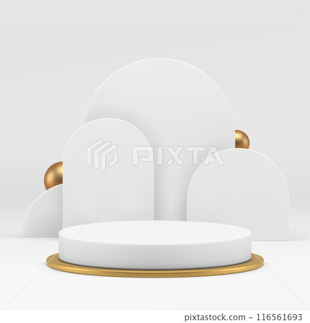 3d white golden cylinder podium with semi circle wall background for presentation realistic vector 3d white golden cylinder podium with semi circle wall background for presentation realistic vector 116561693