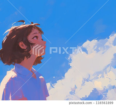 Profile of a high school girl and a blue summer sky: AI-generated image Profile of a high school girl and a blue summer sky: AI-generated image 116561899