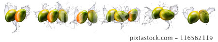 Group of fruits with water splash like mango fruit isolated on white background 116562119