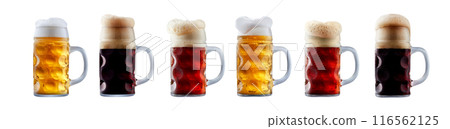 Set of beer cocktails with foam isolated on white background Set of beer cocktails with foam isolated on white background 116562125