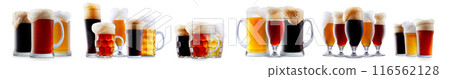 Set of beer cocktails with foam isolated on white background Set of beer cocktails with foam isolated on white background 116562128