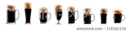 Set of beer cocktails with foam isolated on white background Set of beer cocktails with foam isolated on white background 116562130