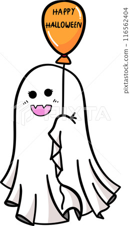 Cute cartoon ghost with balloon in Halloween illustration 116562404