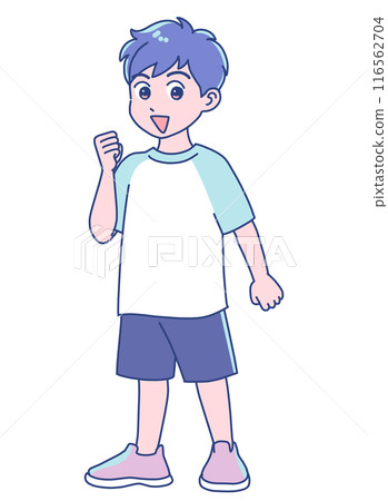 Elementary school boy posing energetically Elementary school boy posing energetically 116562704