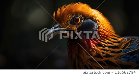 Golden pheasant close up with forest background. Generative AI 116562784
