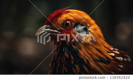 Golden pheasant close up with forest background. Generative AI Golden pheasant close up with forest background. Generative AI 116562820