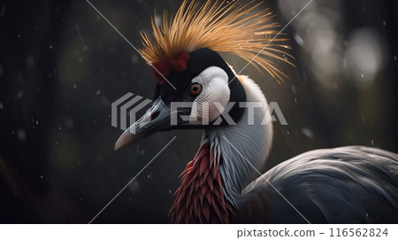 A beautiful close-up of an African crowned crane. Generative AI 116562824