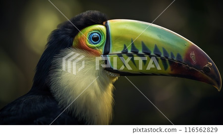 Keel-billed Toucan portrait in nature. Generative AI Keel-billed Toucan portrait in nature. Generative AI 116562829