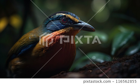 Gurney Pitta bird on floral blurry background. Generative AI 116562855