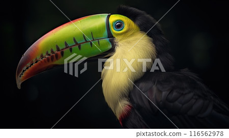 Keel-billed Toucan portrait in nature. Generative AI Keel-billed Toucan portrait in nature. Generative AI 116562978