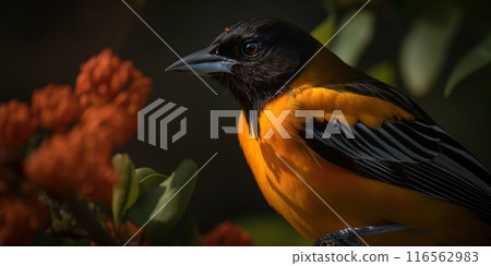 Northern Oriole bird with forest background. Generative AI 116562983