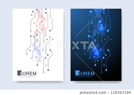 Modern technology cover template design for a report and brochure design, flyer, leaflets for printing presentation. Vector illustration 116563194
