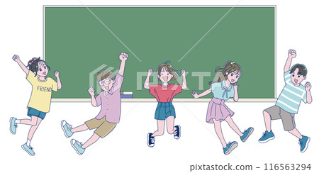 小學男生女生精力充沛地跳躍 116563294