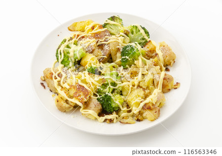 Baked potatoes and broccoli with mayonnaise Baked potatoes and broccoli with mayonnaise 116563346