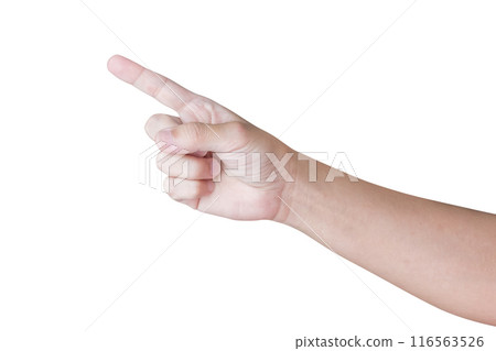 man hand touching or pointing to something isolated on white background man hand touching or pointing to something isolated on white background 116563526