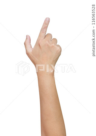 man hand touching or pointing to something isolated on white background man hand touching or pointing to something isolated on white background 116563528