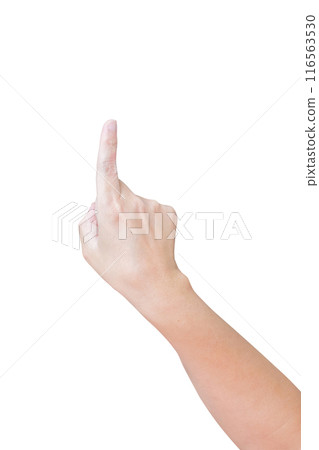 man hand touching or pointing to something isolated on white background man hand touching or pointing to something isolated on white background 116563530