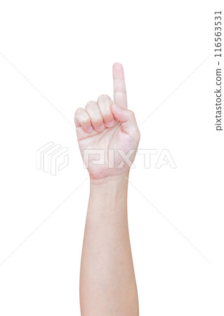 man hand gesture show number one sign isolated on white background man hand gesture show number one sign isolated on white background 116563531