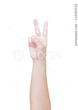 man hand gesture show number two sign isolated on white background 116563532