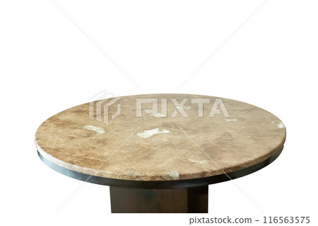 Marble stone table top isolated on white background for product display 116563575