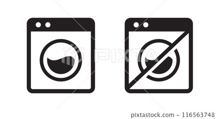 Icons indicating items that can and cannot be washed in a washing machine. Vector illustration. Icons indicating items that can and cannot be washed in a washing machine. Vector illustration. 116563748