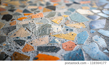 Textured Terrazzo Floor with Colorful Stone Fragments for Interior Design and Architectural Inspiration 116564177