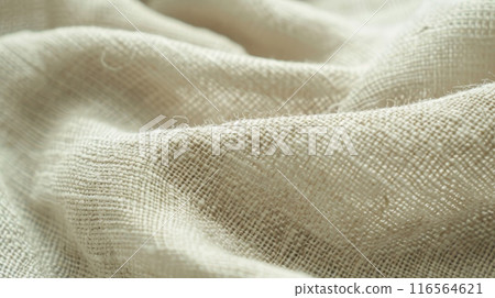 Textured Raw Linen Fabric Close-Up for Natural Material Design and Backgrounds Textured Raw Linen Fabric Close-Up for Natural Material Design and Backgrounds 116564621