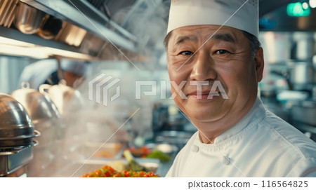 Chinese Chef in Professional Kitchen, Culinary Expertise, Asian Cuisine, Busy Restaurant Setting, Chef at Work Chinese Chef in Professional Kitchen, Culinary Expertise, Asian Cuisine, Busy Restaurant Setting, Chef at Work 116564825