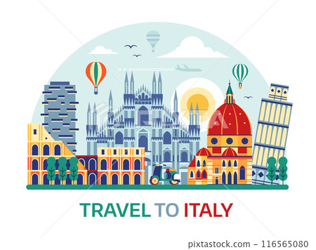 Travel Italy Banner with Landmarks 116565080