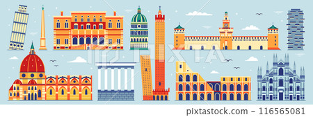 Italy Travel Banner with Italian Landmarks 116565081