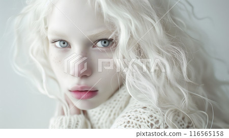 Close Up Portrait of Young Woman With Albinism and White Hair Close Up Portrait of Young Woman With Albinism and White Hair 116565158