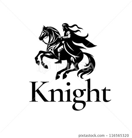 Silhouette of Arab Muslim Horseman with Horse position ready to run for Arabian Horse Warrior Logo Design 116565320